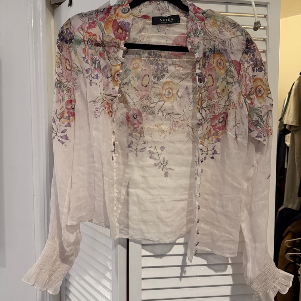 Floral Sheer Blouse - Cream and Purple